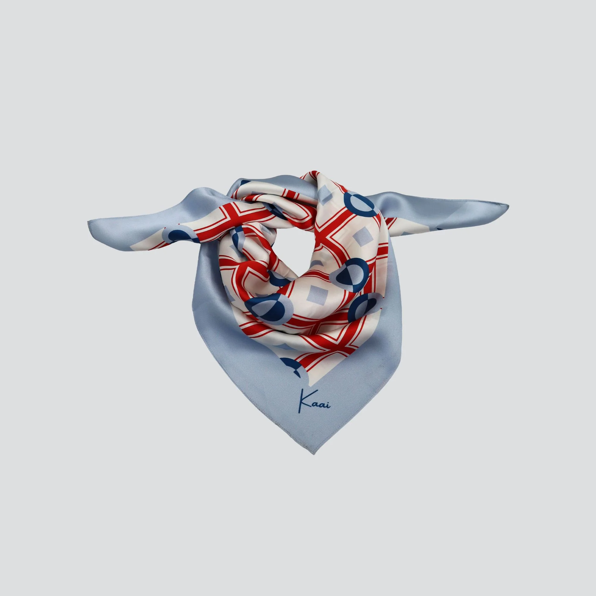 Printed Silk Square Scarf – dots blue - Image 2
