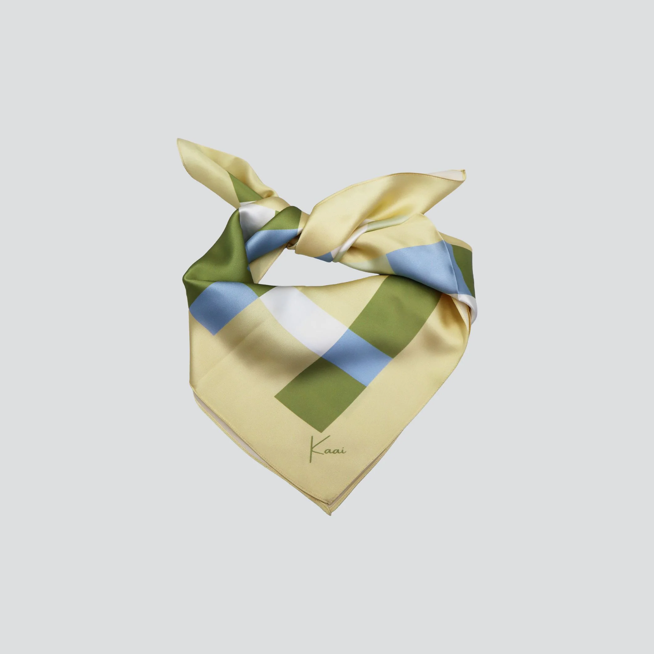 Printed Silk Square Scarf – yellow/green - Image 3